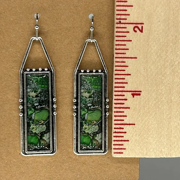 Antique silver Plated Bohemian Rectangle Dangle Earrings - Picture 3 of 3